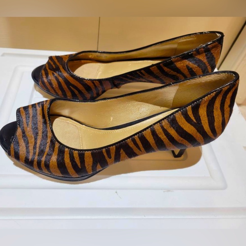 Animal Print Hair peep toe heels - NEW